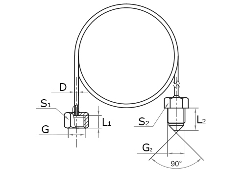 Трубка капиллярная Росма для РДД для низких давлений G1/4НР -  G1/4НР 1м, резьба присоединения G1/4(наружная) - G1/4(наружная), длина 1м